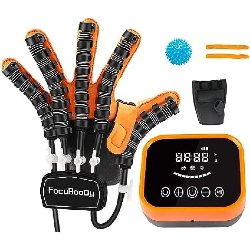 Rehabilitation Robot Gloves Equipment for Stroke Recovery, Hand Strength Exercise, and Adaptive Training Hemiplegic Finger with USB Chargeable Orange(Size XL,Left Hand)