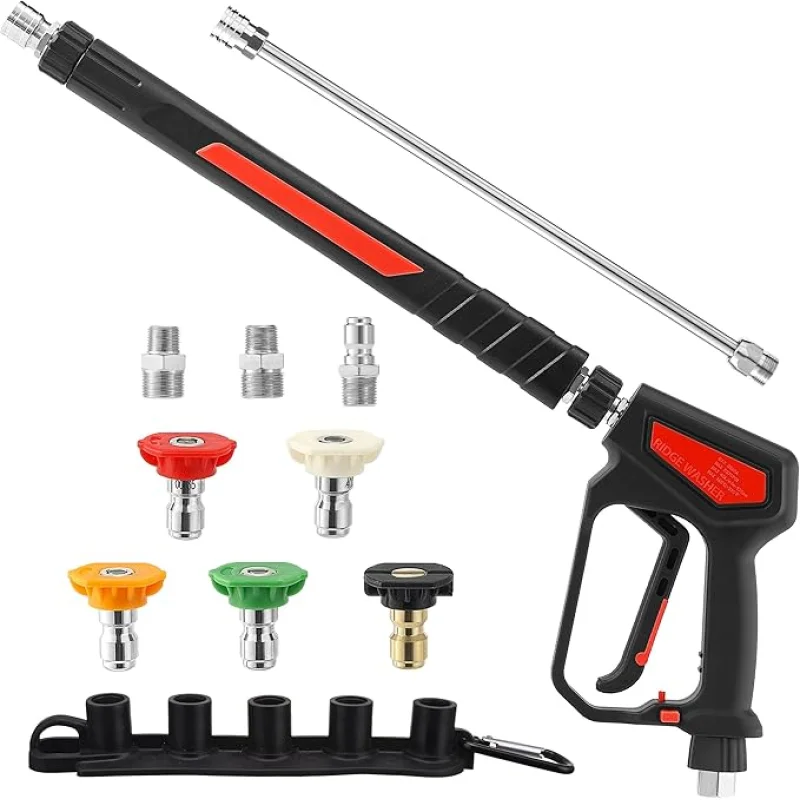 RIDGE WASHER Pressure Washer Gun 5000 PSI, 12 GPM, Power Washer Gun with Stainless Steel Extension Wand, Detachable M22 14 Male to 1/4" Quick Connect, 360 Swivel 3/8'' NPT Thread, M22 Fitting