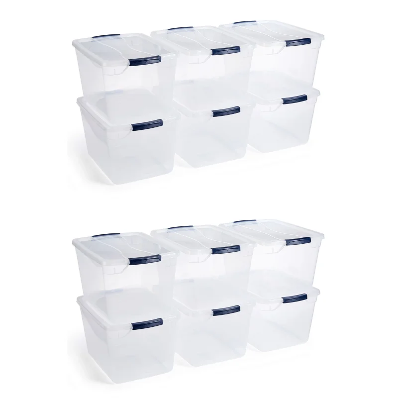 Rubbermaid Cleverstore 32 Quart Plastic Storage Tote Container w/ Lid (12 Pack)