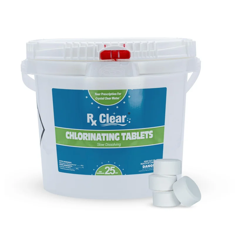 Rx Clear 1" Inch Chlorine Tabs | 25 Pounds | Use Tablets as Bactericide, Algaecide, & Disinfectant in Swimming Pools | Stabilized, Long Lasting, Slow Dissolving, & UV Protected