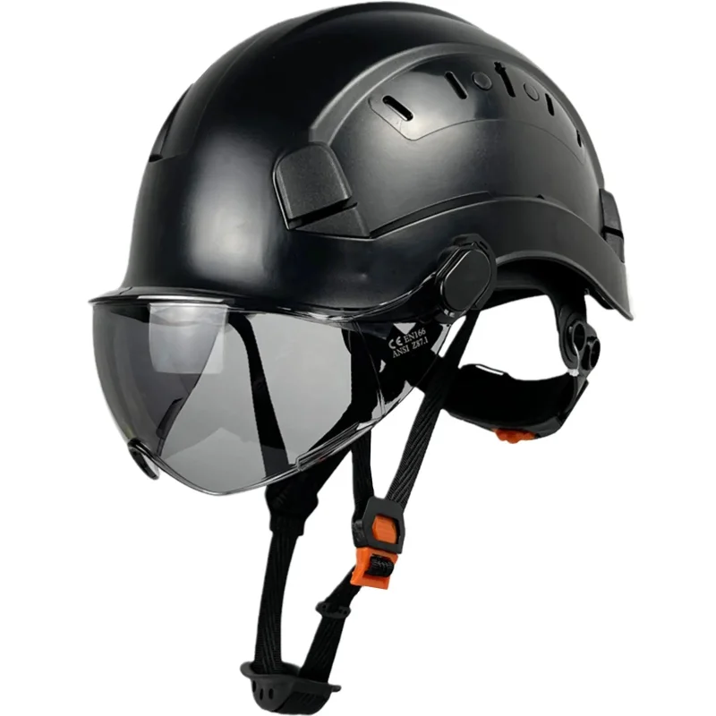 Safety Helmet | CE ABS Hard Hat with Integrated Goggles & Visor | Durable Protection for Industrial Use Black SV