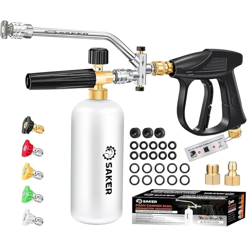 Saker Foam Cannon Dual Connector Accessory for Pressure Washer Kit,with Dual-Purpose Switch Spray Gun,Pressure Washer Gun for Car Washing and Cleaning,5 Color Power Washer Nozzle