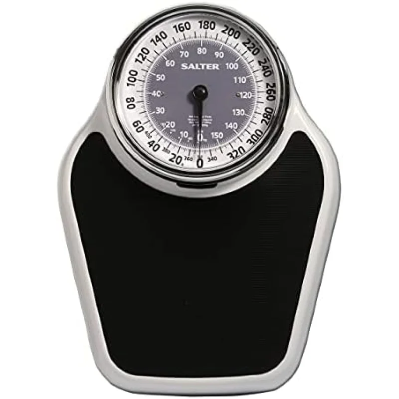 Salter Pro-Helix Professional Oversized Bathroom Scale with Black Vinyl Anti-Slip Bath Mat, 400 LB Capacity, Analog Scale, 18.25" x 13.0" Black/White