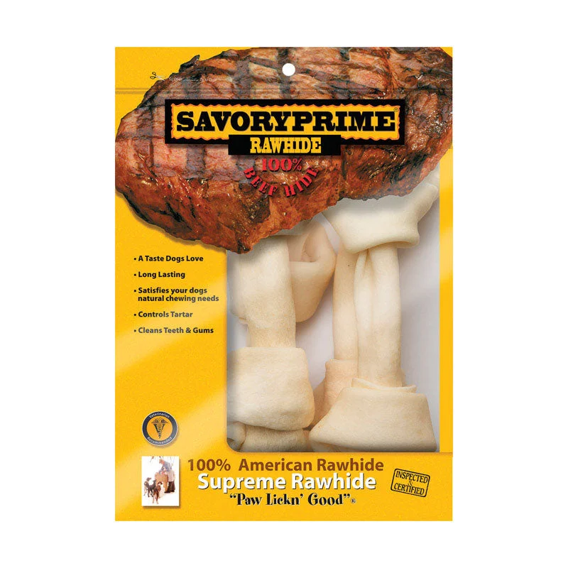 Savory Prime American Supreme Large Adult Knotted Bone Beef Rawhide 8-9 in. L 4 pk
