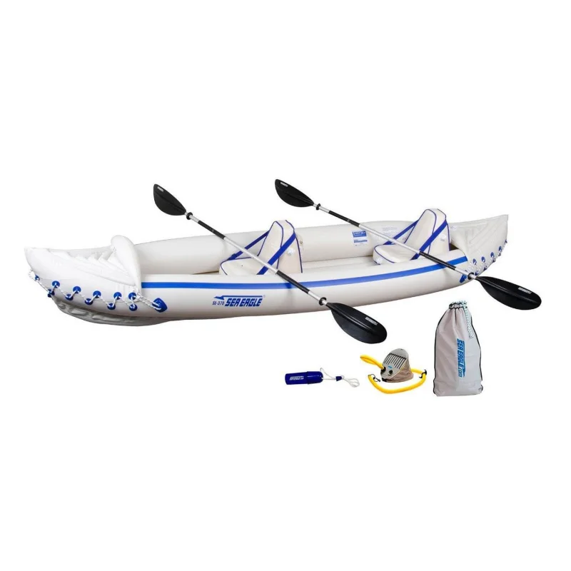 Sea Eagle 370 Pro 3 Person Blow Up Inflatable Boat + Adult L/XL Life Jacket, Red