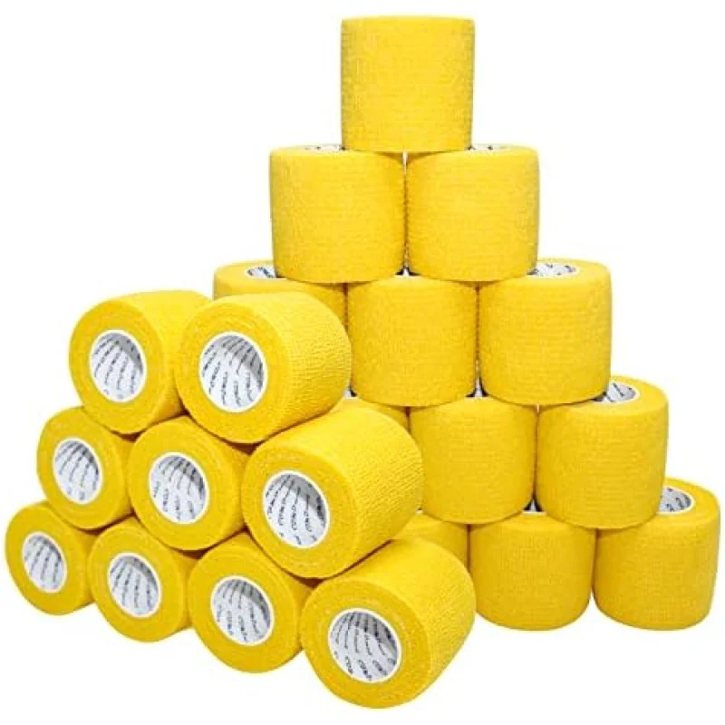 Self Adherent Cohesive Bandage 2"x5 Yards First Aid Bandages Stretch Sport Athletic Wrap Vet Tape for Wrist Ankle Sprain and Swelling,Yellow(24 Rolls)