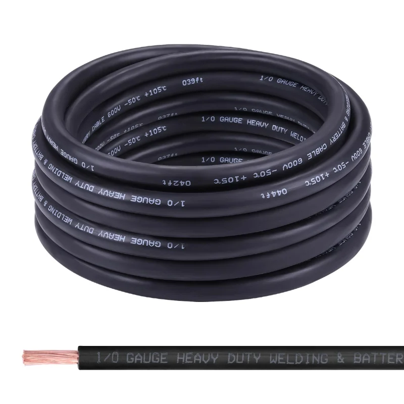 Shirbly 1/0 Gauge Battery Cable,30FT Black 1/0 AWG Pure Copper Wire Welding Cable, for Automotive, Battery, Solar and Generator, Standard USA OFC Wire