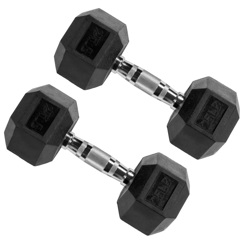 Signature Fitness Hex Dumbbells Strength Training Equipment Set,25 lbs(Open Box)