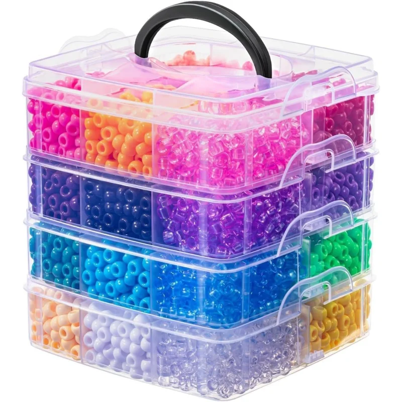 Simetufy 4200Pcs Pony Beads, 24 Assorted Colors 6x9mm Plastic Kandi Beads Bulk for Bracelets Hair Braids Jewelry Making DIY Crafts, 2.41LB (Shaking Packaging)
