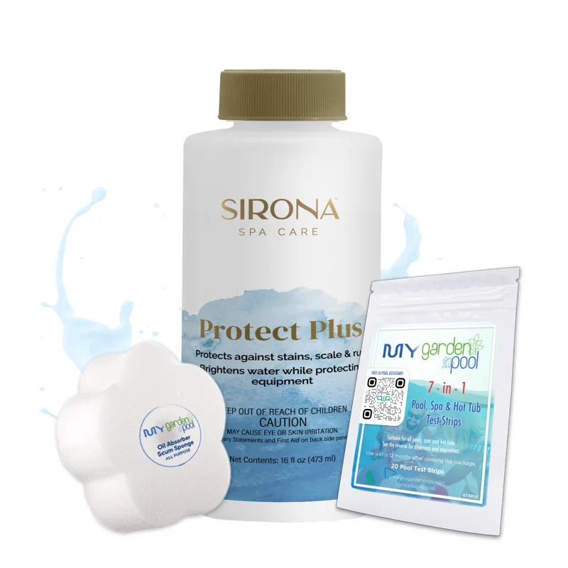 Sirona Protect Plus 16 fl ozShields Spa Water from Metals and ScaleProtects Plumbing and EquipmentIncludes Scum Sponge and 7-in-1 Test Strips