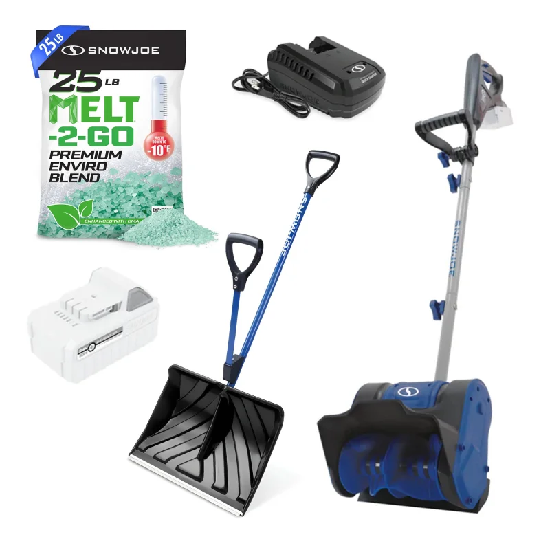Snow Joe 50 Lbs Melt Enviro Blend Deicer, Cordless & Shovelution Snow Shovels