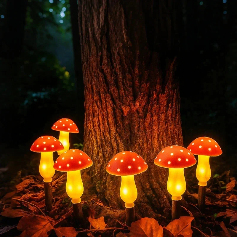 Solar Garden Lights with Whimsical Mushroom Design | 8 Lighting Modes for Enchanting Outdoor Ambiance Red