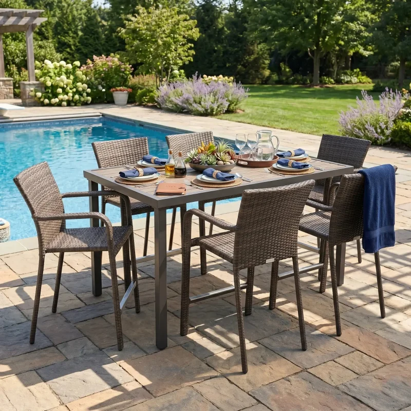 St. Kitts 7 Piece Woven Counter Height Group - Canola Seed