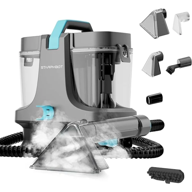 Starrybot Portable Carpet Cleaner Machine with Steam and Heating Techology,18Kpa Powerful Suction with Versatile Tools for Pets, Couch,Spot Cleaner for Stairs/Furniture/Rug(Gray)