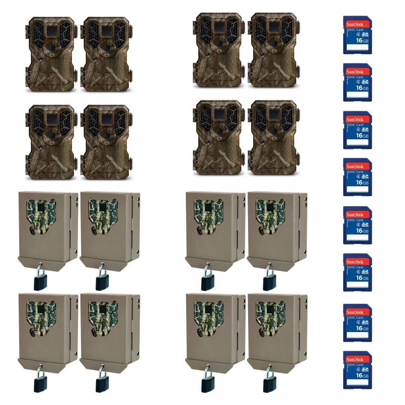 Stealth Cam GSM 8MP No Glo Mini Infrared Game Camera w/ Lockbox & SD (8 Pack)