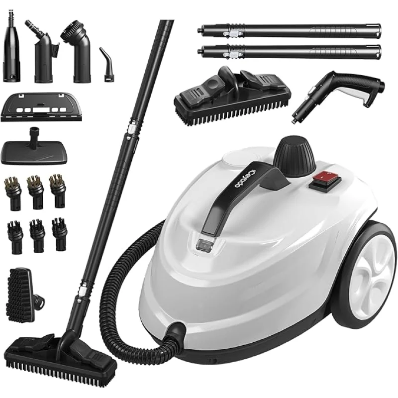Steam Cleaner, Powerful Heavy Duty Canister Steamer with 34 Accessories, Steam Mop with 16.4 Ft Extra-Long Power Cord for Home Floor Cleaning, Grout, Upholstery, Car Detailing, White