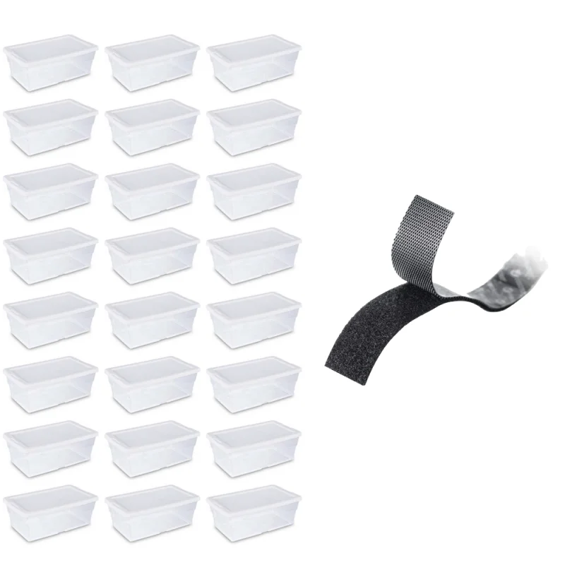 Sterilite 6 Qt Storage Tote (24 Pack) Bundled with VELCRO Brand 10 Ft Roll