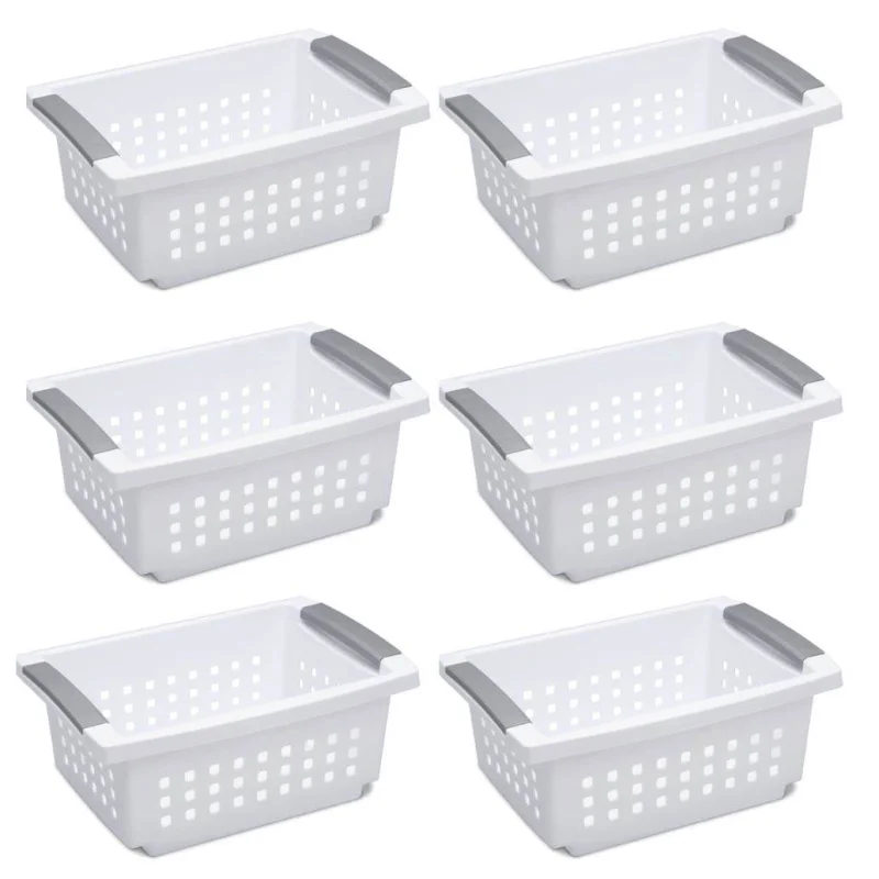 Sterilite Medium Sized White Stackable Storage & Organization Basket, 6 Pack