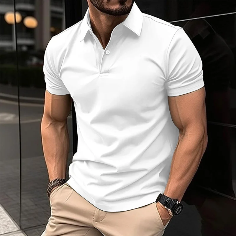 Summer Men's Short Sleeve Polo Shirt with Solid Color Design | Lightweight Comfort for Casual Occasions Dark Green
