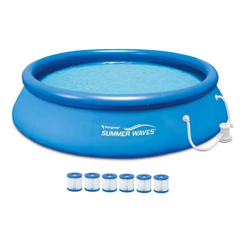 Summer Waves 12' Quick Set Inflatable Above Ground Pool w/ Pump + 6 Cartridges