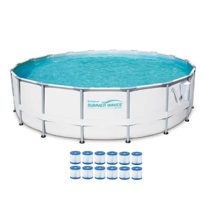 Summer Waves Elite 18' x 48" Metal Frame Pool Set w/ Pump & Cartridges (12 Pack)