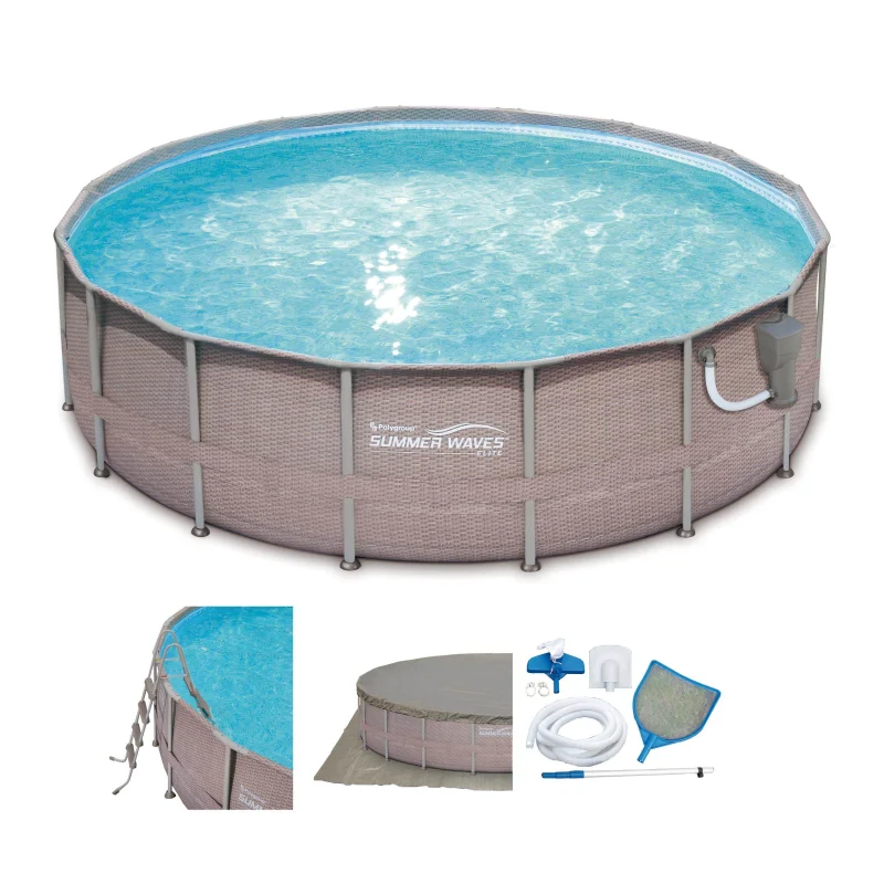 Summer Waves Elite Wicker Print 16' x 48" Above Ground Pool w/ Pump(Open Box)