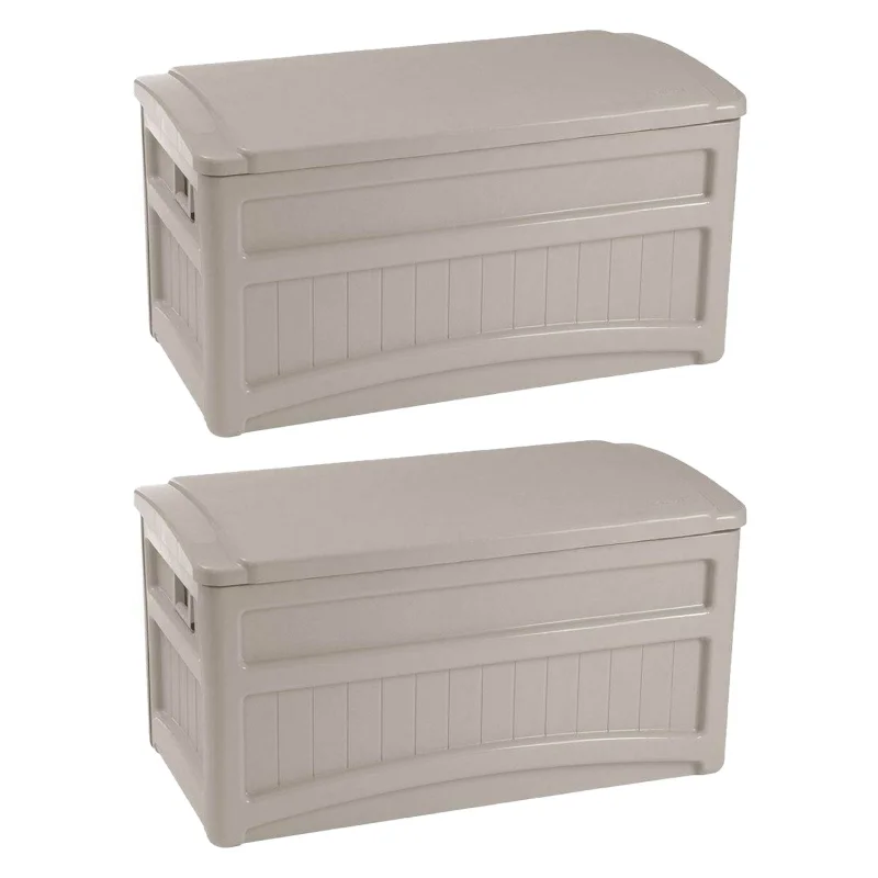 Suncast 73 Gallon Outdoor Patio Deck Storage Organization Box, Taupe (2 Pack)
