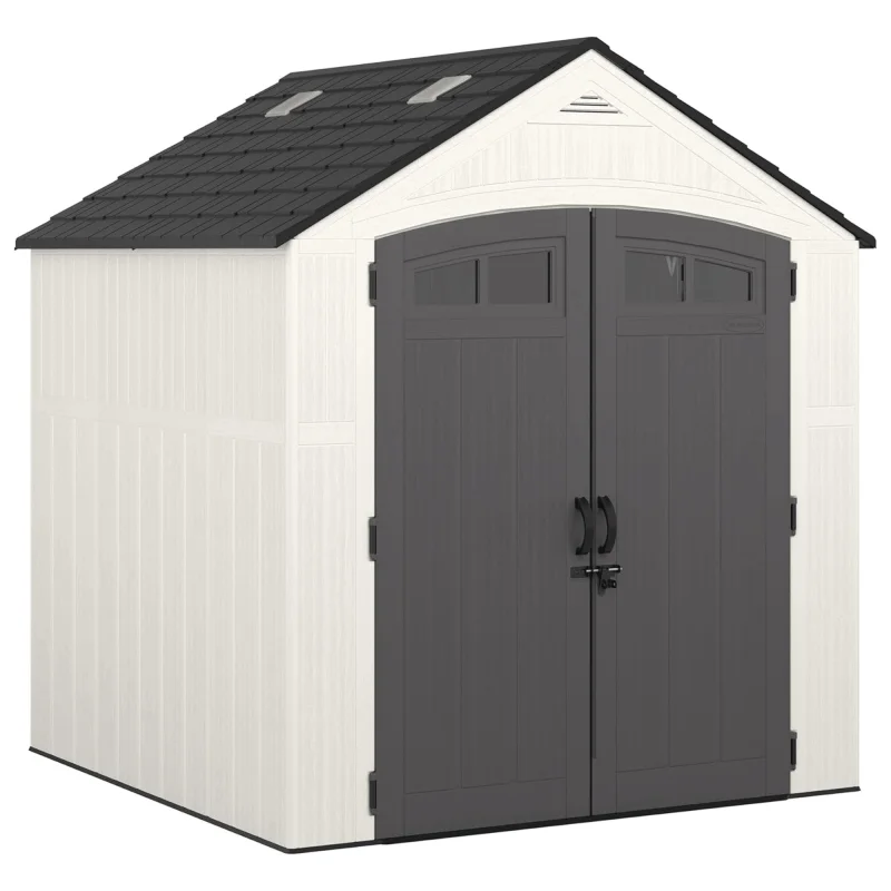 Suncast Ridgeland 327 Cu Ft Storage Shed 7' x 7' Outdoor Patio Box, Ice Cube