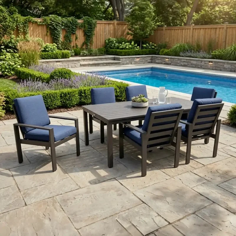 Sutton Cushioned 7 Piece Dining Group - Indigo