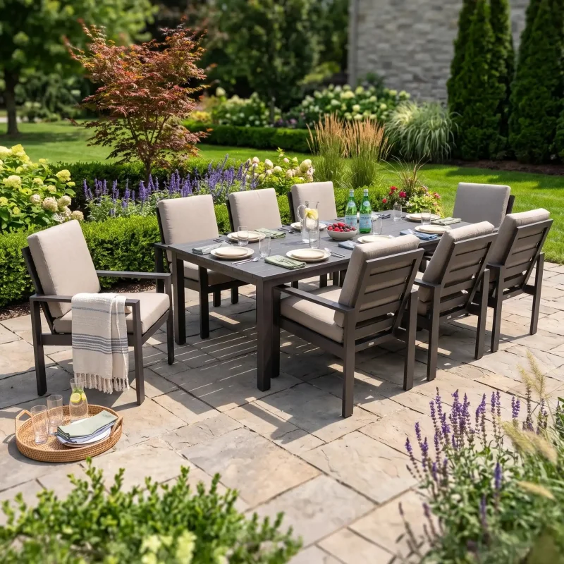 Sutton Cushioned 9 Piece Dining Group - Dove