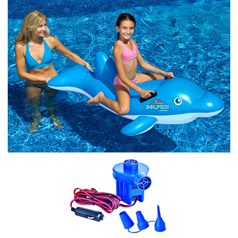 Swimline 90453 Swimming Pool Inflatable Dolphin Ride-On Toy + 12V Air Pump