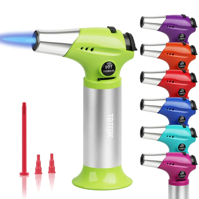 TBTEEK Butane Torch T901, Kitchen Torch Cooking Torch with Safety Lock & Adjustable Flame for Cooking, BBQ, Baking, Brulee, Creme, DIY Soldering(Butane Not Included), Green