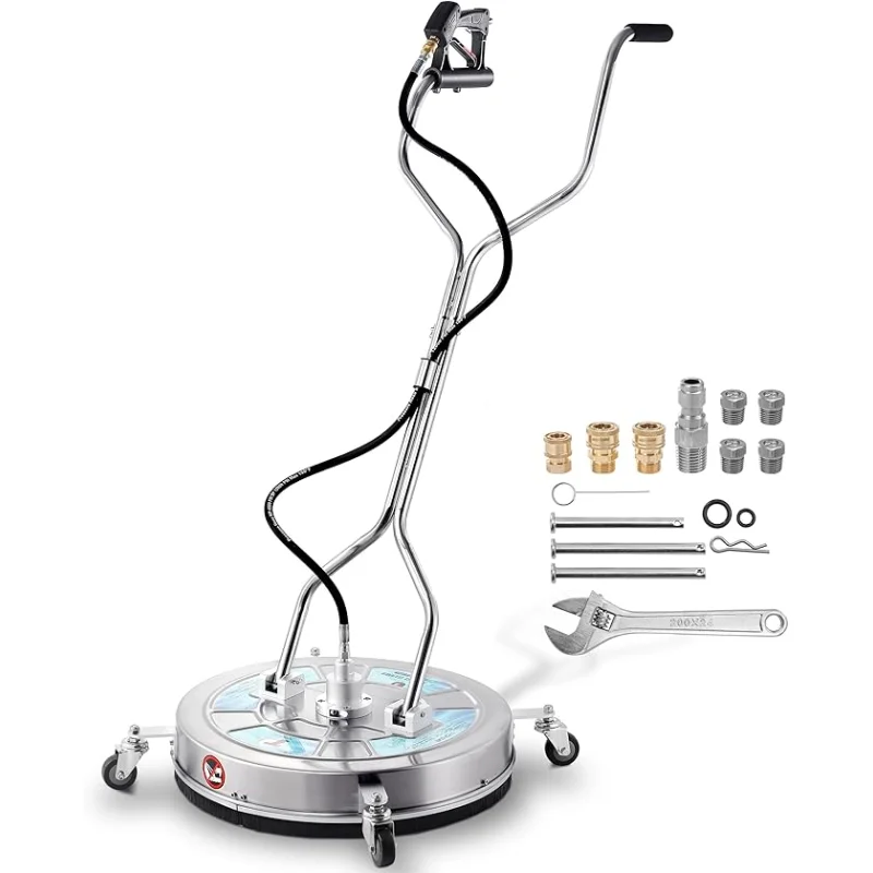 Tool Daily 24" Pressure Washer Surface Cleaner Attachment with Dual Handles, Stainless Steel Driveway Cleaner for Power Washer with Wheels, Pressure Wash Concrete, 4500 PSI