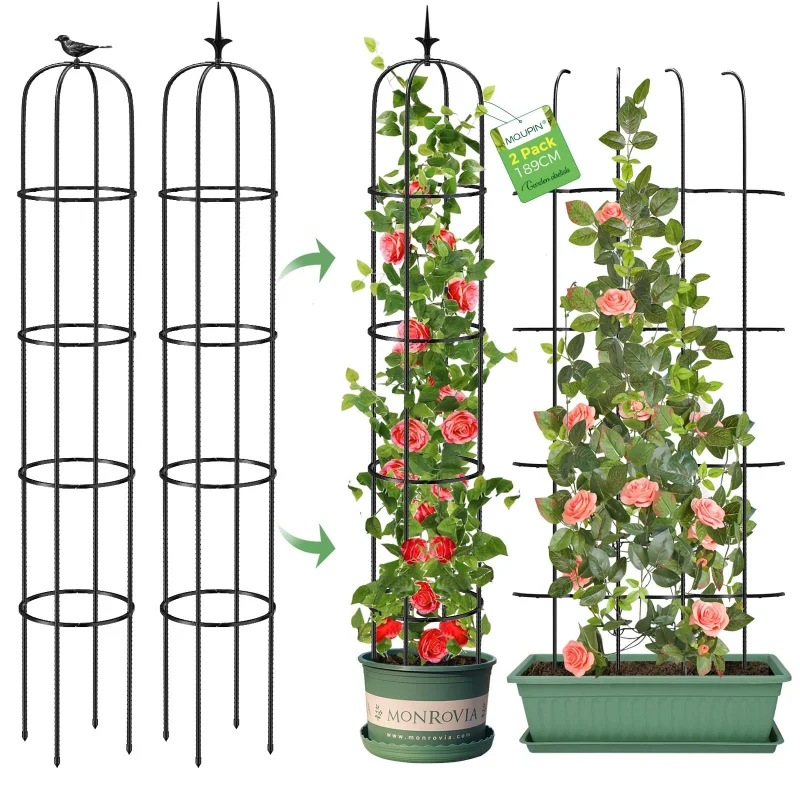 Tower Obelisk Garden Trellis for Climbing Plant6.2FT/74.4" Rustproof Metal Potted Plant Climbing Support for Indoor Outdoor Flowers Vegetable Fruits Vines Support (2Pcs)