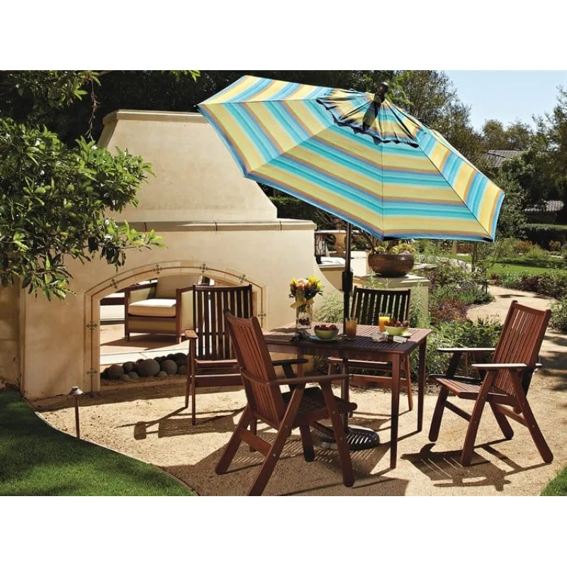 Treasure Garden Market Umbrella- Aluminum 7.5' Octagon Push Button Tilt Crank Lift Umbrella Obravia Colbalt Fabric