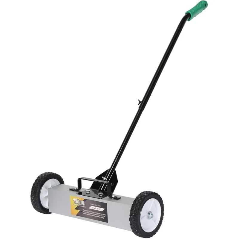 TUFFIOM 18'' Rolling Magnetic Pick-Up Sweeper |45-LBS Capacity, with Quick Release Latch & Adjustable Long Handle, for Nails Needles Screws Collection