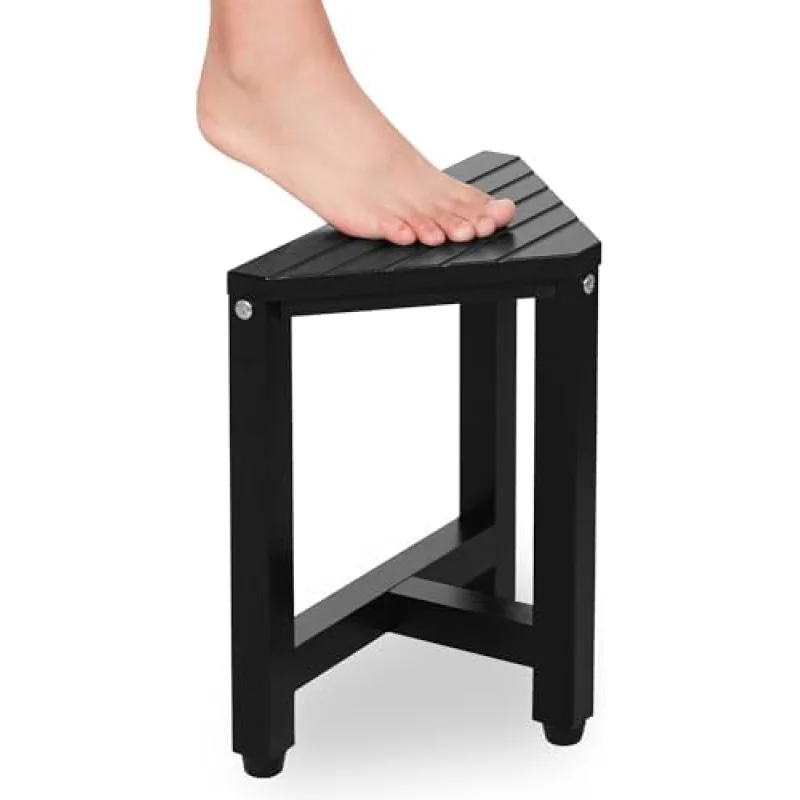 TYYIHUA 13.2" Shower Stool for Shaving Legs, Shower Foot Rest, Shower Stool for Inside Shower Waterproof, Small Corner Stool for Small Space, Small Shower Bench for Bathroom, Black