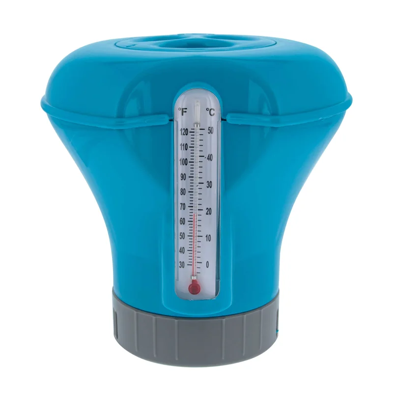 U.S. Pool Supply Pool Chlorine Floater Dispenser with Thermometer - 8" Diameter Floating Chlorinator, Large Capacity Holds 3" Tablets - Adjustable Ring for Balanced Delivery Multi