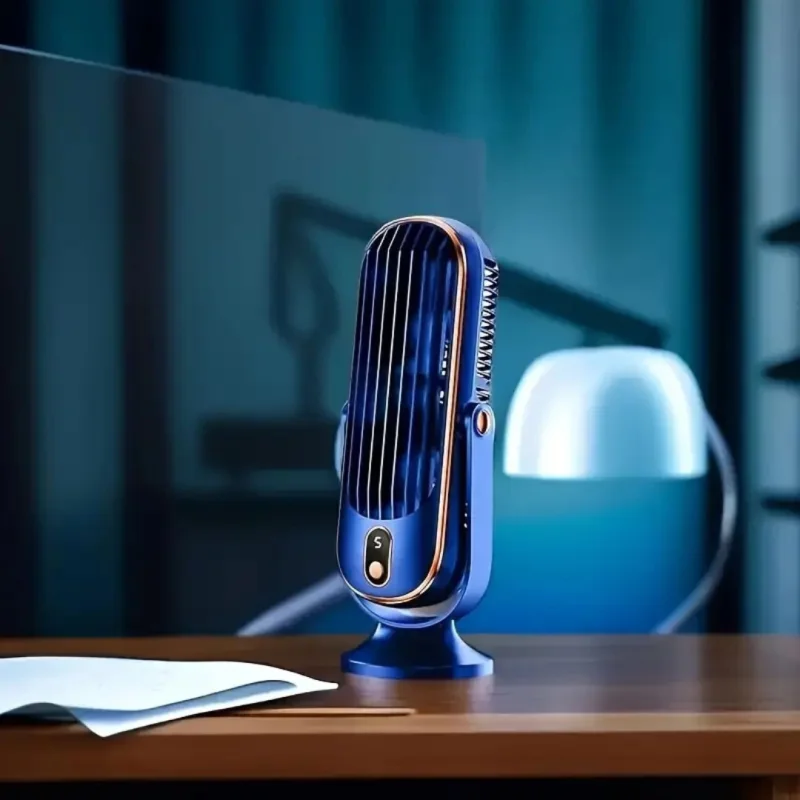 Ultra-Quiet USB Desk Fan with Rechargeable Battery | Compact Design for Effortless Cooling Blue