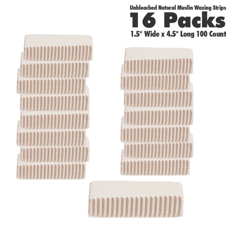 Unbleached Natural Muslin Waxing Strips with Zig Zag Edges - Small - 1.5" Wide x 4.5" Long / 100 per Shrink Wrapped Pack X 16 Packs = 1,600 Strips