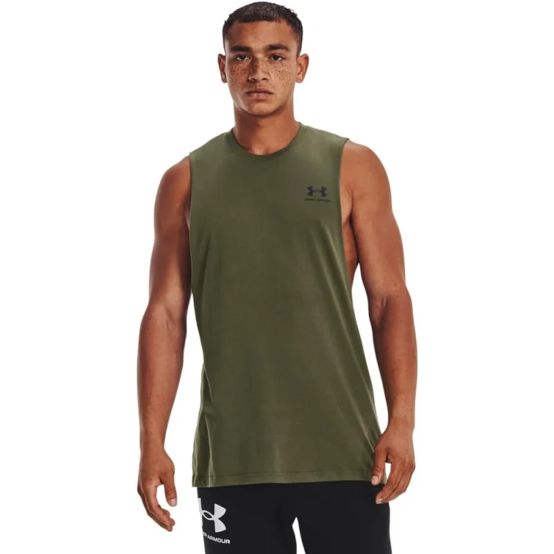 Under Armour Left Chest Cut-Off Men's Tank (Marine OD Green/Black) Size XL