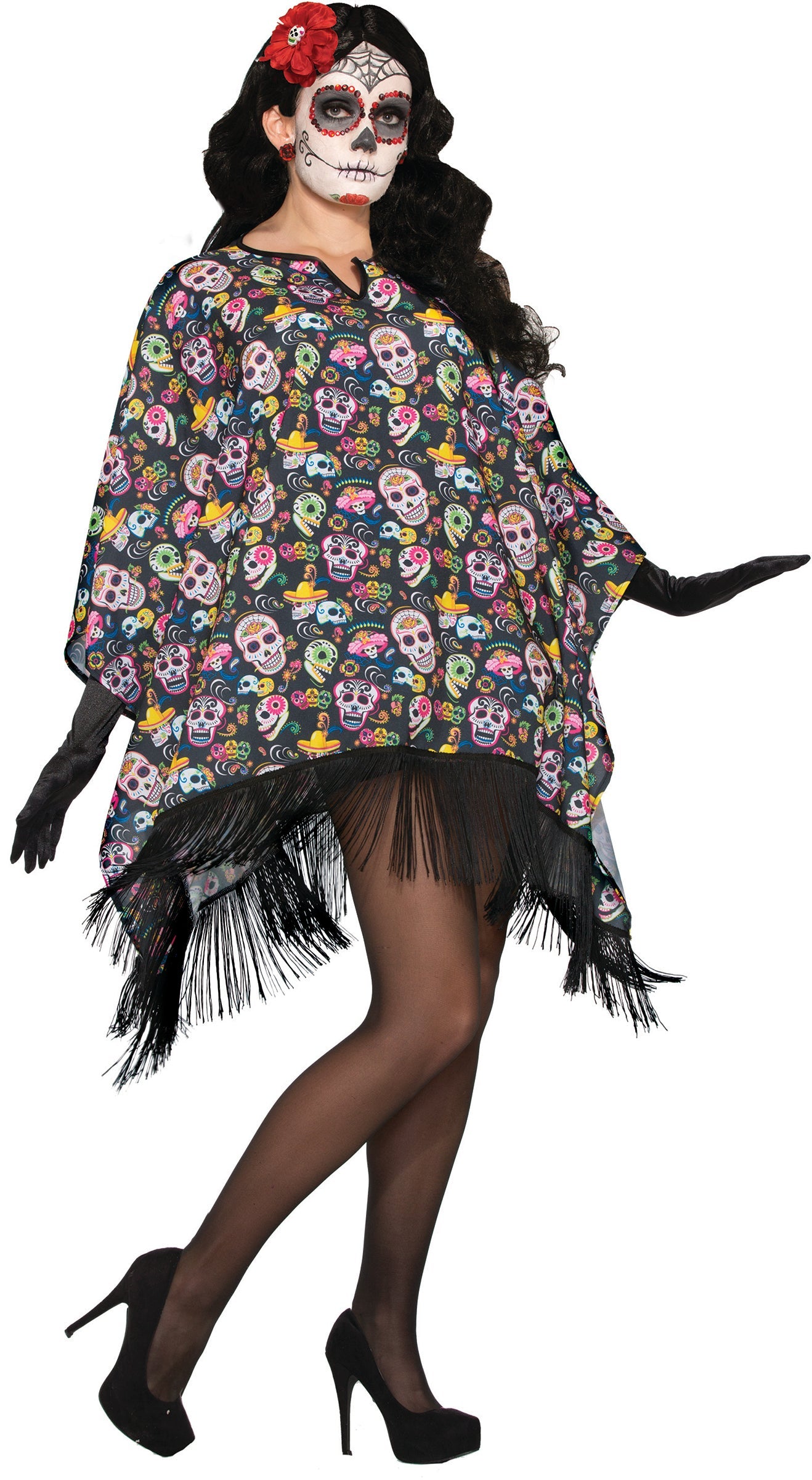 Day Of The Dead Costume Serape Poncho Adult Standard