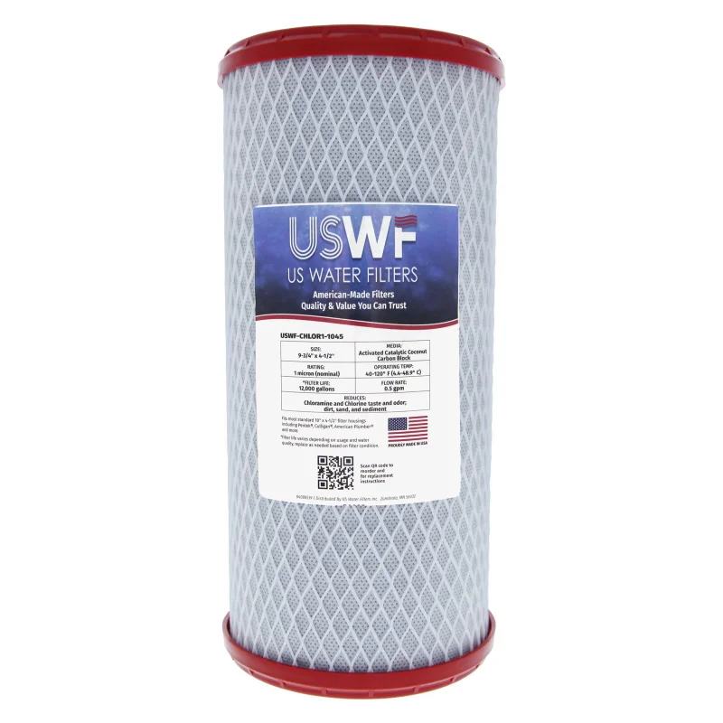USWF Chloramine Reducing Filter Catalytic Carbon Block 1 Micron 10"x4.5"
