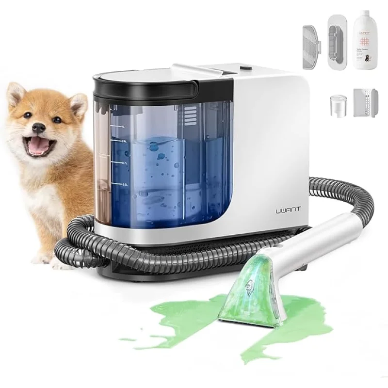 Uwant Carpet Cleaner Machine 18Kpa Powerful Suction, Portable Carpet Cleaner for Pet Stains with Cleaning Tools&Solution Self-Cleaning Upholstery Cleaner for Car, Couch, Rug, Spot (White)