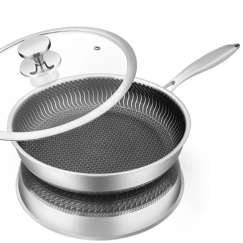 Versatile Non Stick Frying Pan with Honeycomb Surface & Lid | Ideal for Effortless Cooking of Eggs, Steak, and Fish 26cm without lid