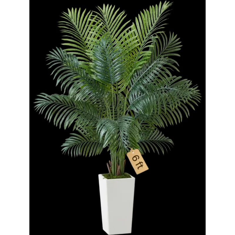 Vevor Artificial Areca Palm Tree 6' Faux Tropical Plant with White Tall Planter New