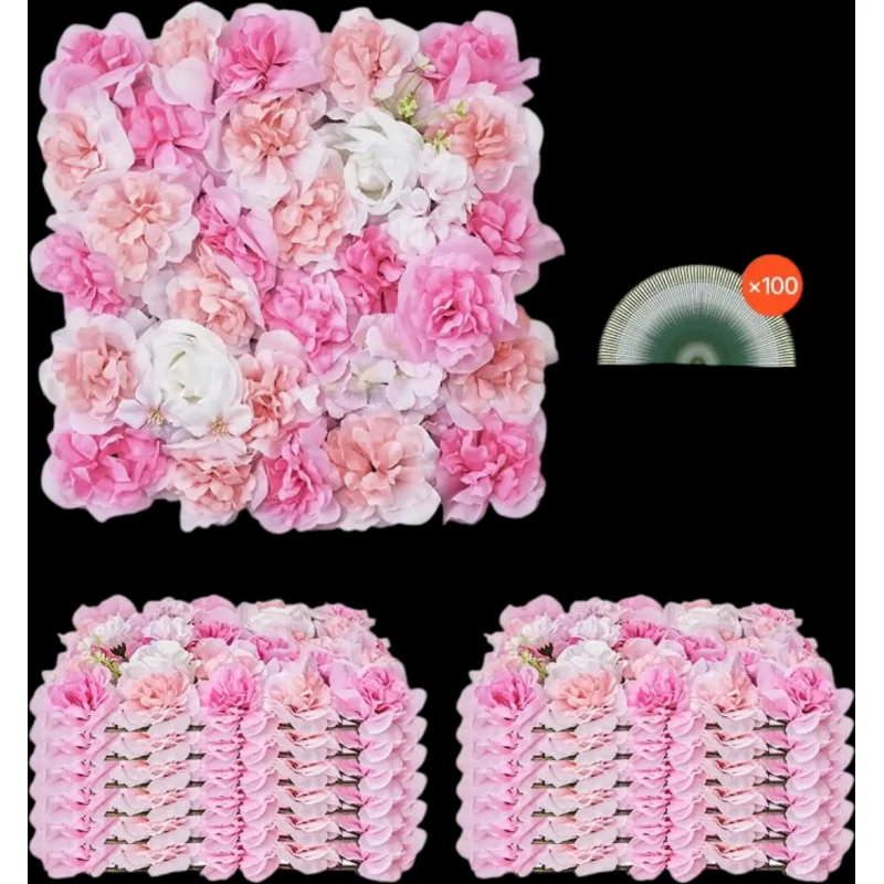 Vevor Artificial Flower Wall Panels 12 pcs 15" x 15" Pink Privacy Backdrop New