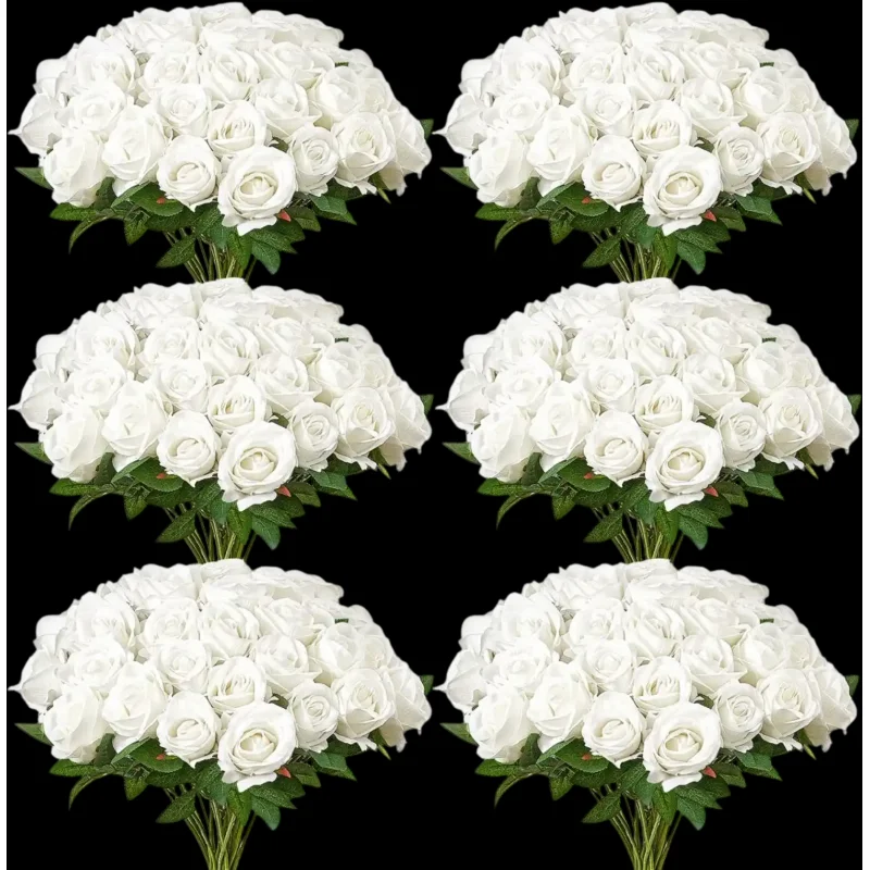 Vevor Artificial Flowers 120-Pc White Roses Bulk 20" Real Looking Bouquet New