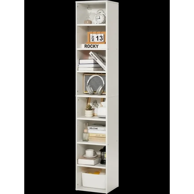 Vevor Bookshelf 8-Tier Narrow 71" Wooden Open Bookcase White New