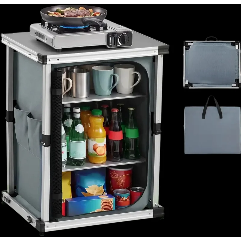 Vevor Camping Storage Cabinet Portable Folding Outdoor Kitchen Cook Station New